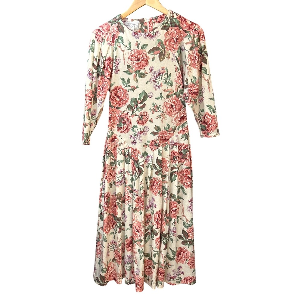 80s Maggie Lawrence Floral Midi Dress Cottagecore Romantic Prairie Victorian